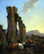 212/berchem, nicolaes - peasants with cattle by a ruined aqueduct